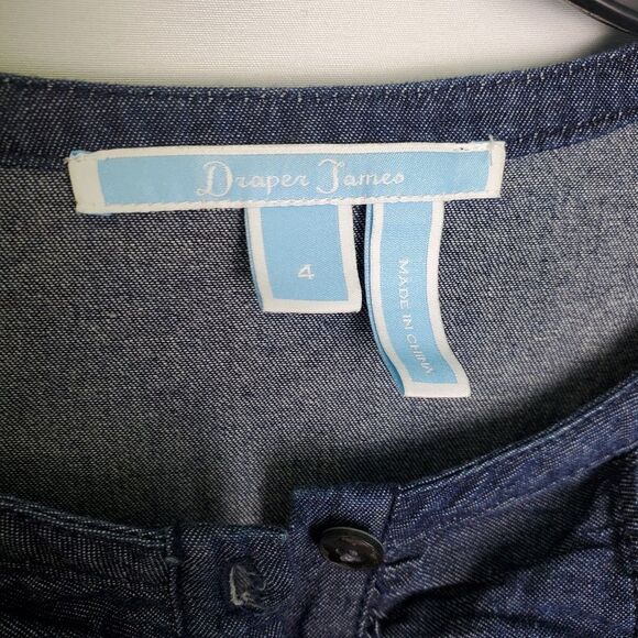 Draper James Ruffle Front Denim Dress Blue Cotton Size 4 - Picture 8 of 10